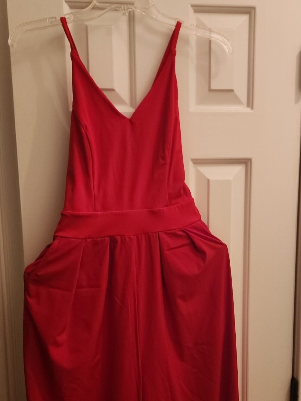 HALARA Cherry Red V-Neck Wide-Leg Jumpsuit NEVER WORN. - Picture 4 of 8